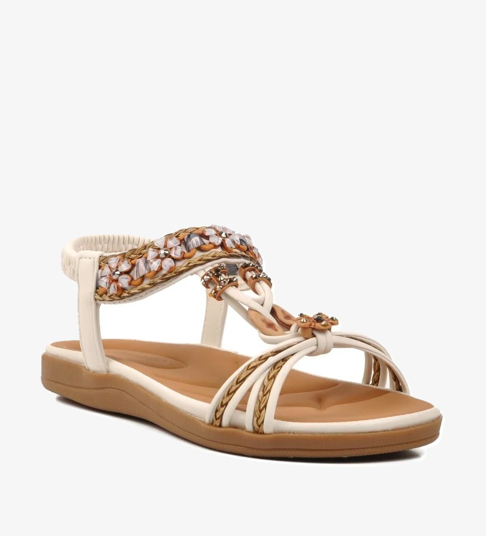 9636 Beyaz Hakiki Deri Kadın Sandalet