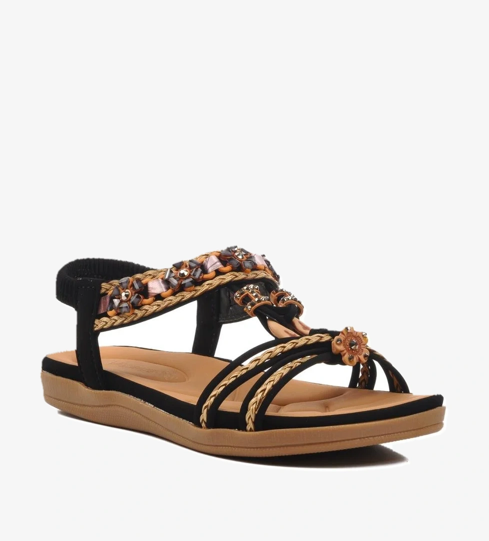 9636 Z Siyah Hakiki Deri Kadın Sandalet