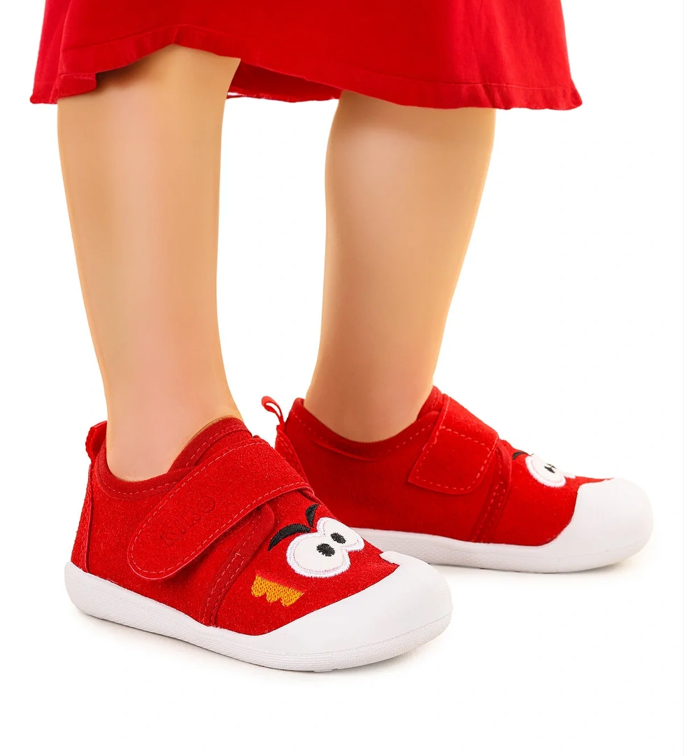 Cookie Cırtlı Kız Bebek İlk Adım Panduf Ayakkabı Kırmızı