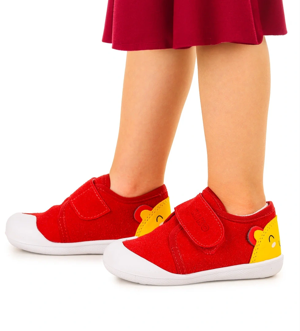 Catly Cırtlı Kız Bebek İlk Adım Panduf Ayakkabı Kırmızı