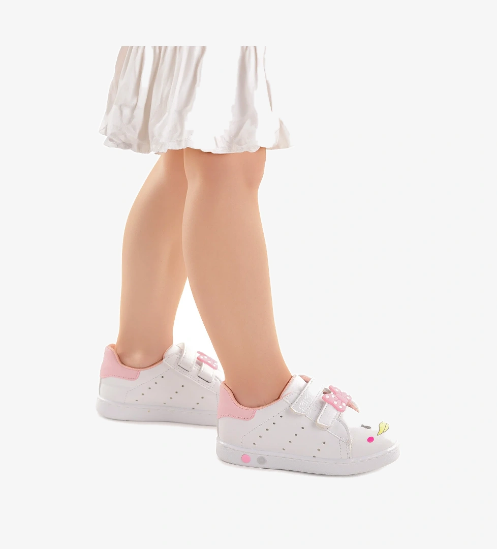 Bart Cırtlı Işıklı Kız Bebek Spor Ayakkabı Beyaz - Pembe