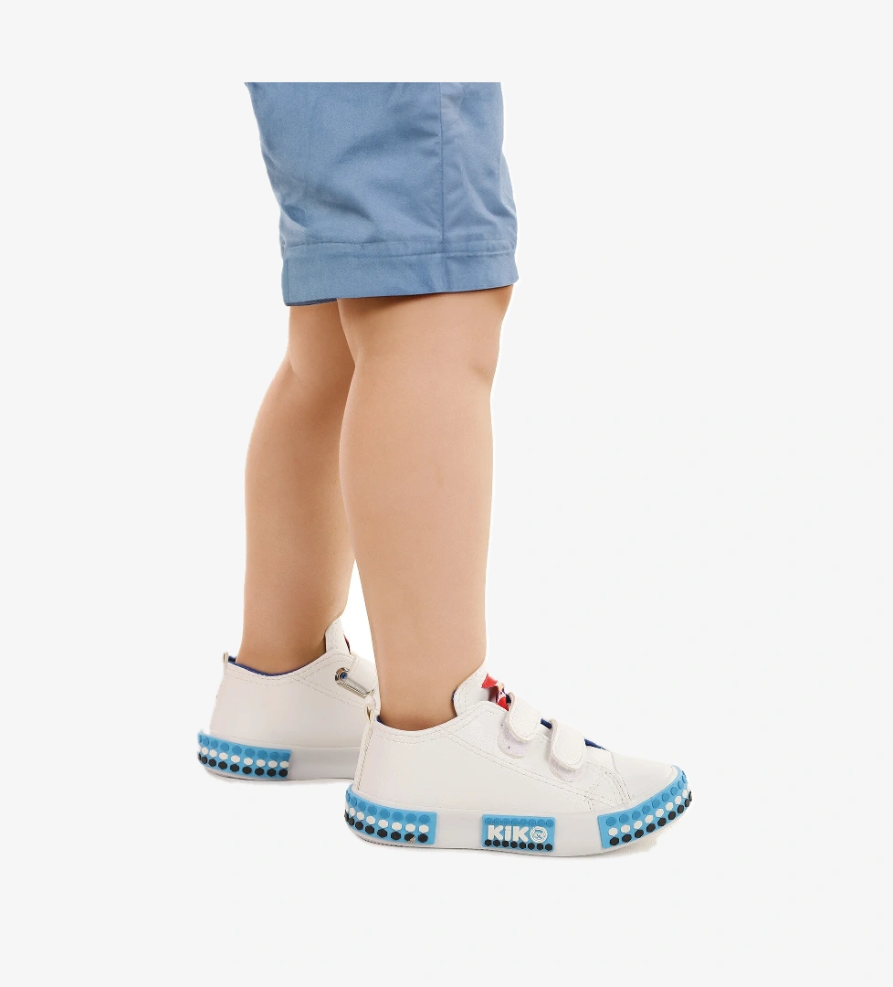 Kach Cırtlı Erkek Çocuk Günlük Spor Ayakkabı Beyaz - Mavi - Görsel 1