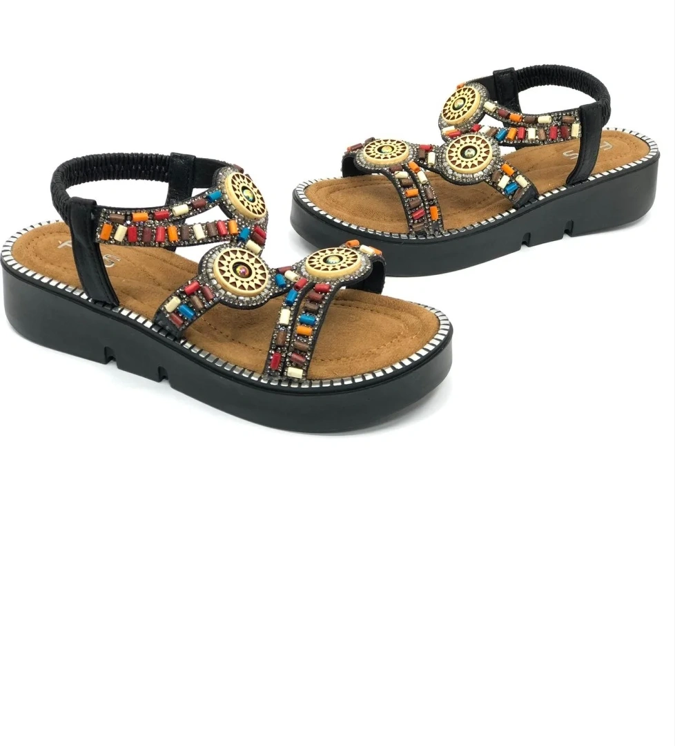 Feles Kalın Taban Boncuk Detaylı Kadın Sandalet model görseli