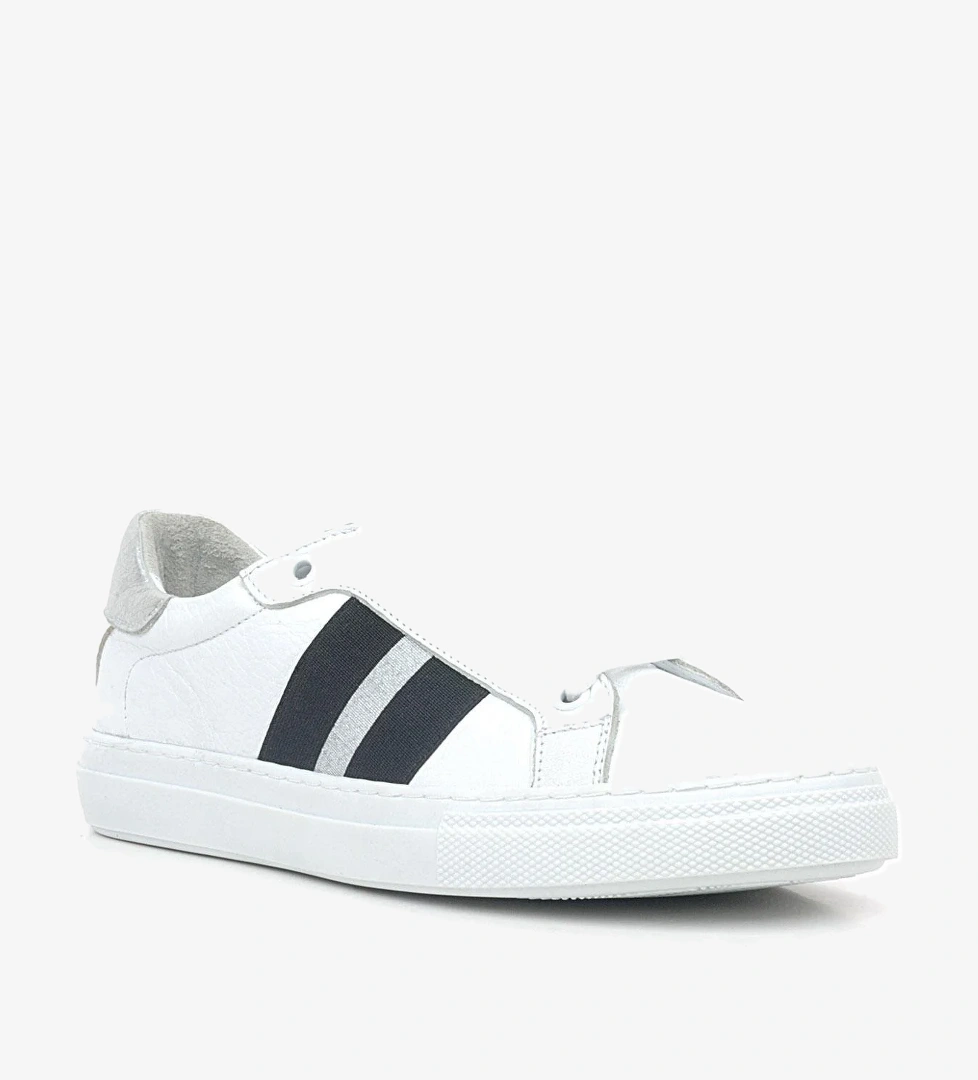 Hakiki Deri Beyaz Siyah Desenli Kadın Sneaker Ayakkabı - Görsel 1