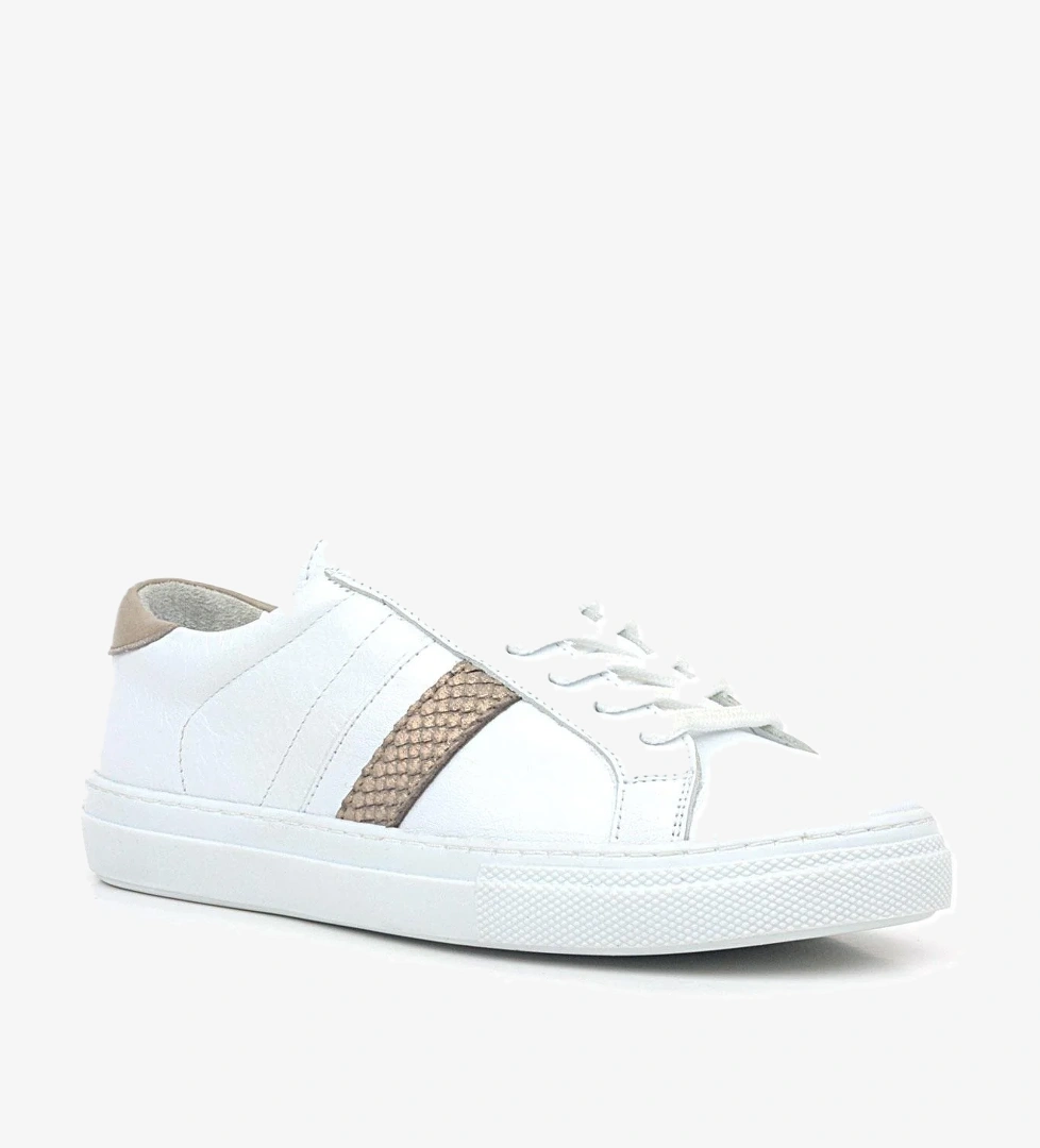 Hakiki Deri Beyaz Bakır Desenli Günlük Kadın Sneaker Ayakkabı - Görsel 1