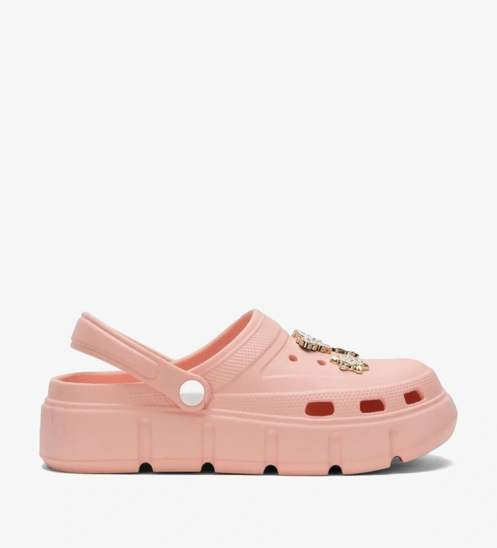 Yüksek Taban Taşlı Comfort Kadın Sandalet PUDRA