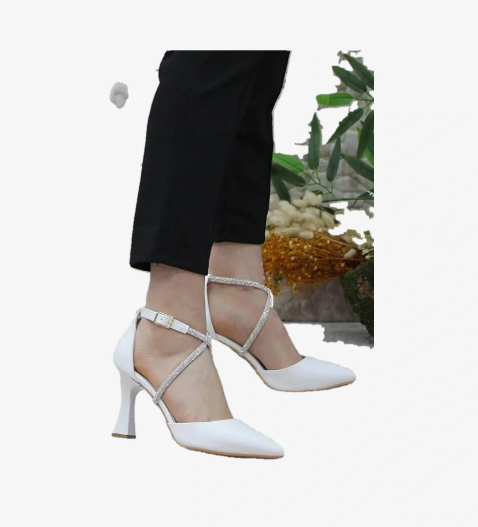 18-444 Çapraz Şerit Taşlı Abiye Kadın Topuklu Ayakkabı Stiletto