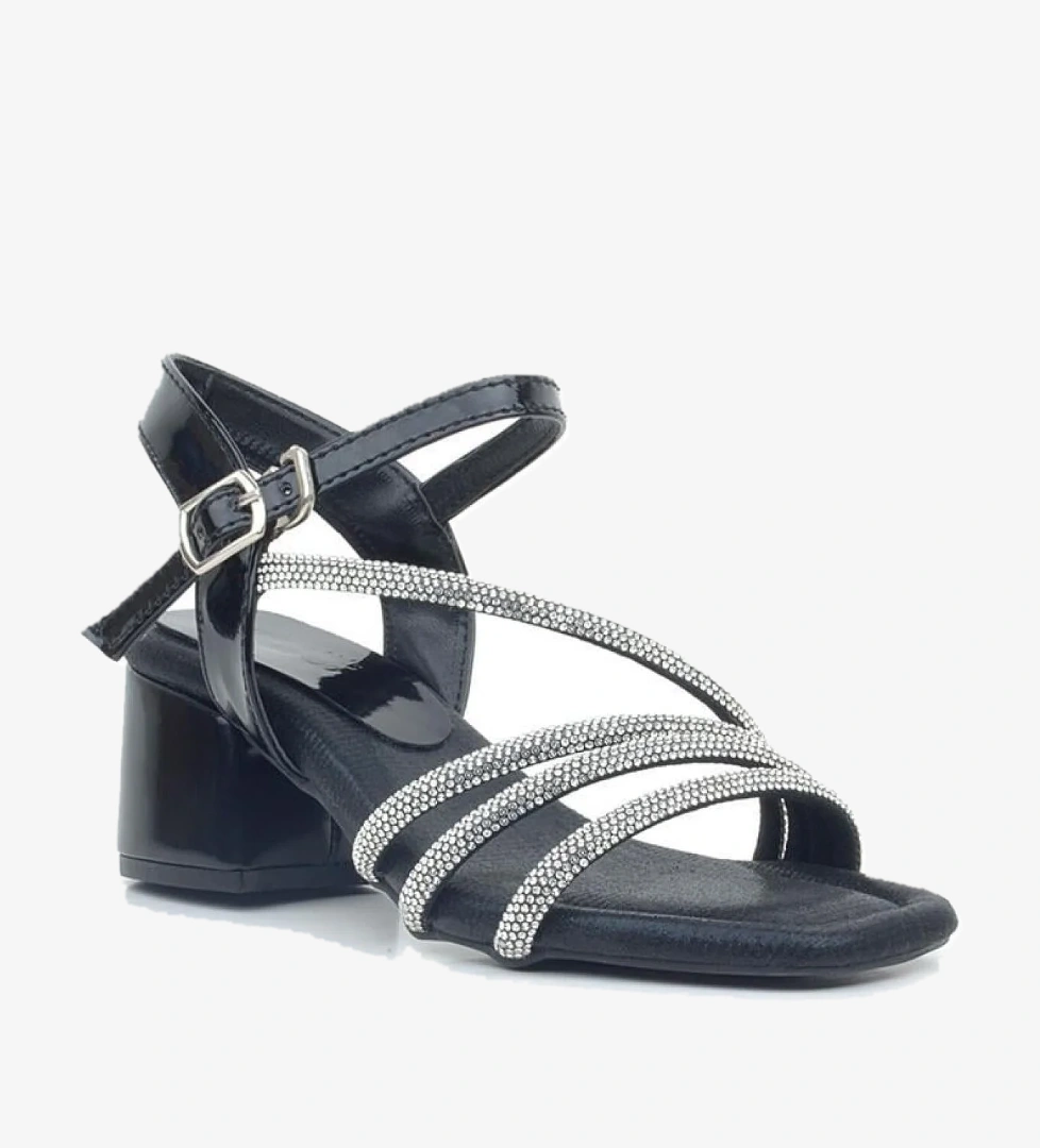 Moana Siyah Taş Detaylı Kız Çocuk Topuklu Abiye Ayakkabı - Görsel 1