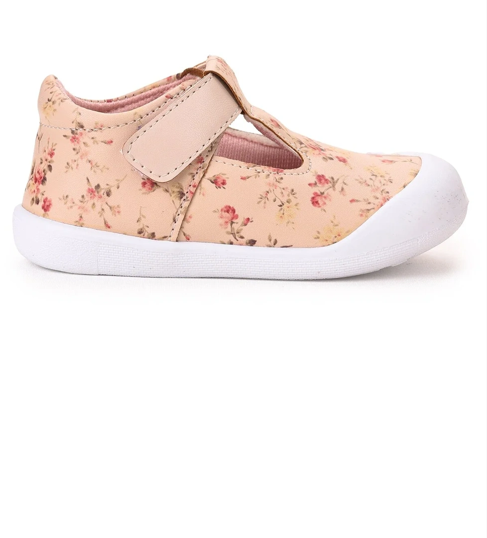 Flower Cırtlı Kız Bebek İlk Adım Ortopedik Günlük Ayakkabı Pembe