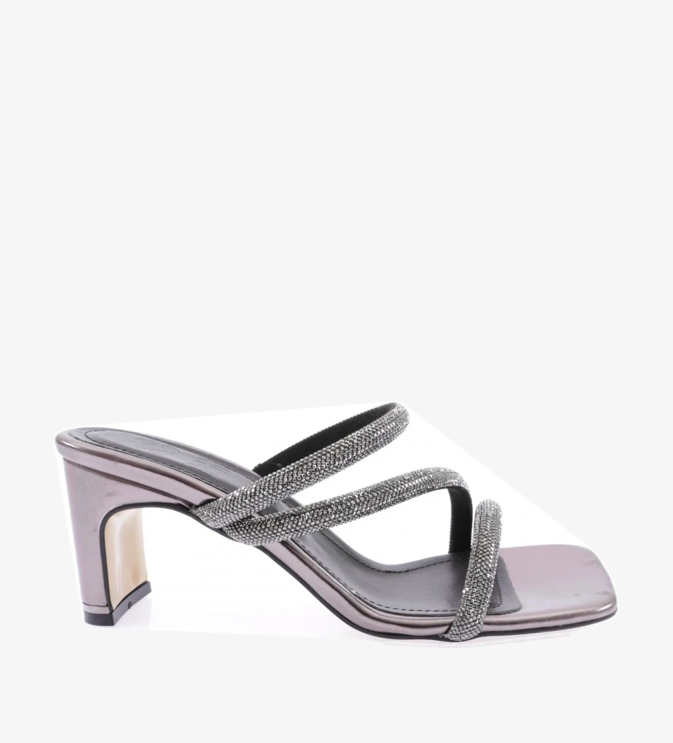 1031-23Y Kadin Kristal Taşli Çapraz Bantli Topuklu Terlik - Görsel 1