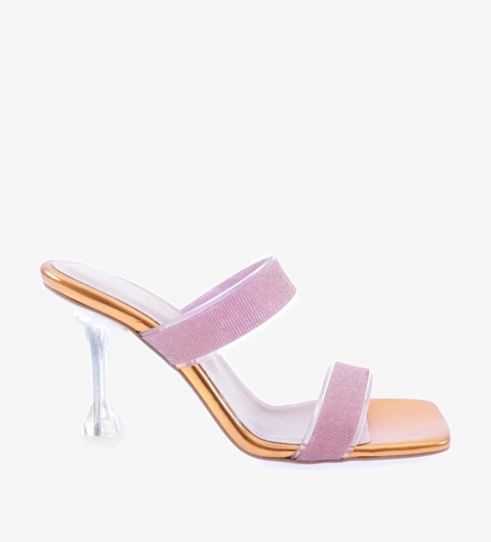 5155-23Y Kadin Şeffaf Simli Bantli Topuklu Terlik