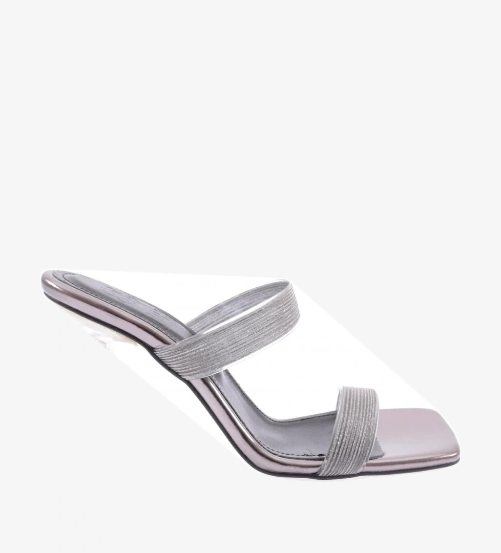 5155-23Y Kadin Şeffaf Simli Bantli Topuklu Terlik