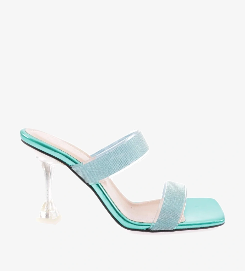 5155-23Y Kadin Şeffaf Simli Bantli Topuklu Terlik