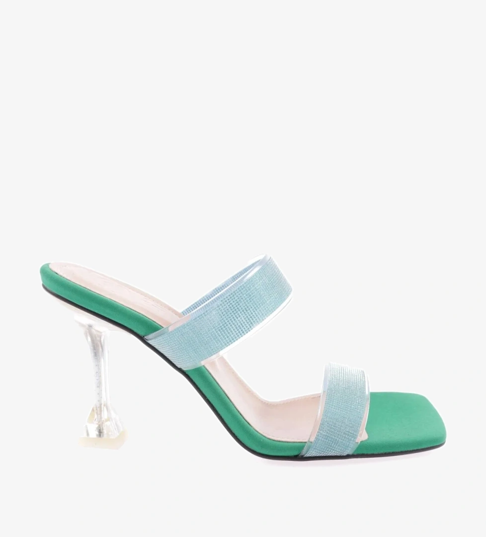 5155-23Y Kadin Şeffaf Simli Bantli Topuklu Terlik