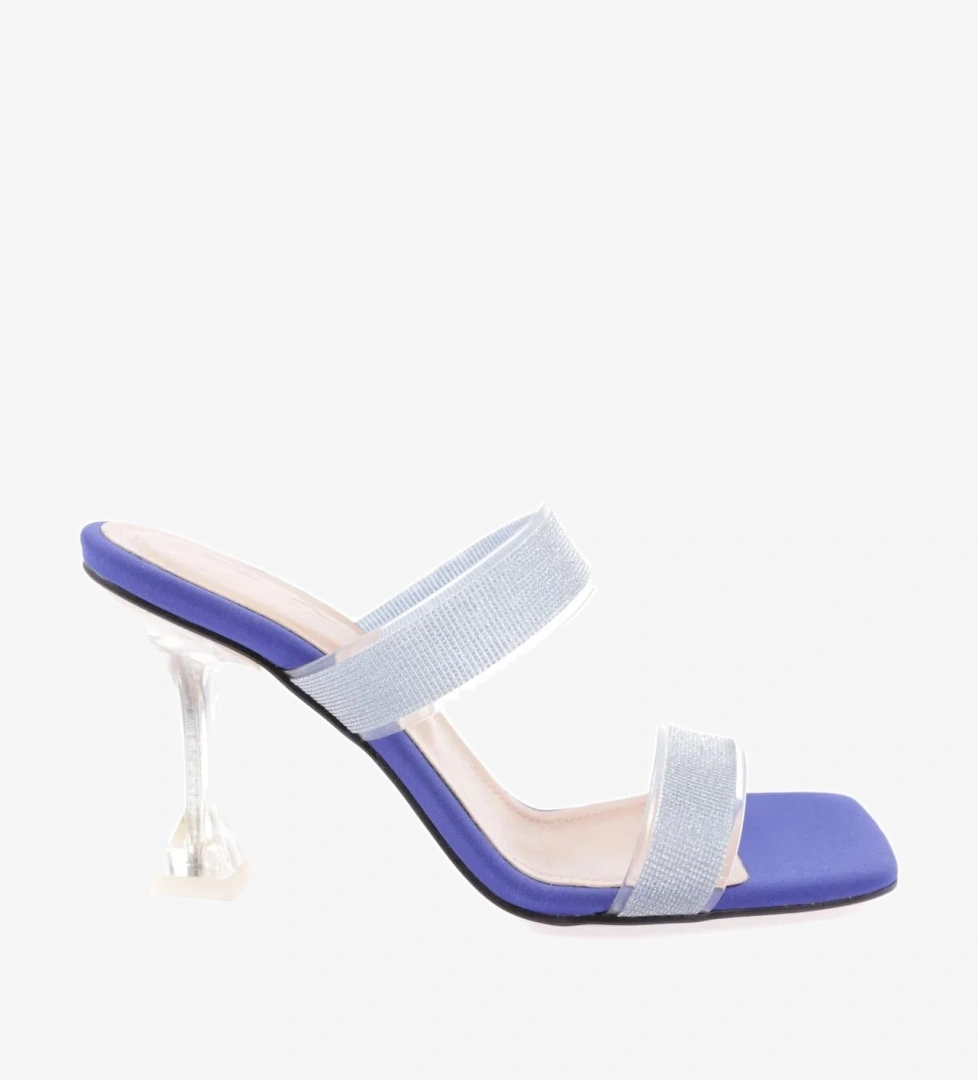 5155-23Y Kadin Şeffaf Simli Bantli Topuklu Terlik