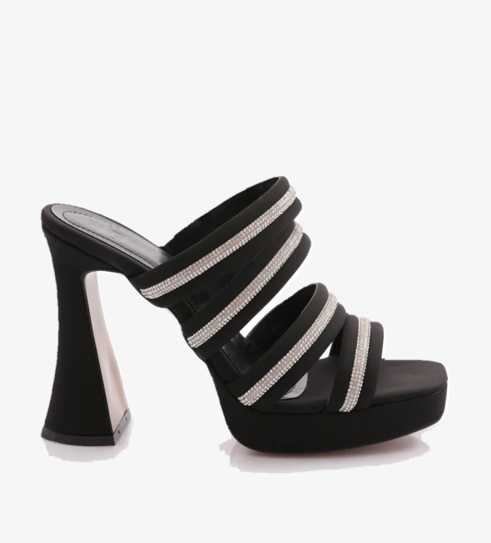 C5125 Kadin Taş Şeritli Abiye Topuklu Terlik