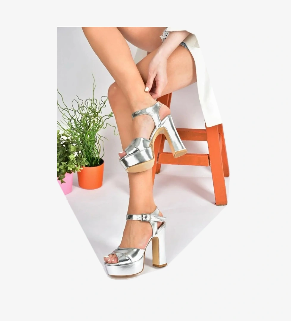 Çapraz 13 cm Yüksek Platform Topuklu Kadın Abiye Ayakkabı