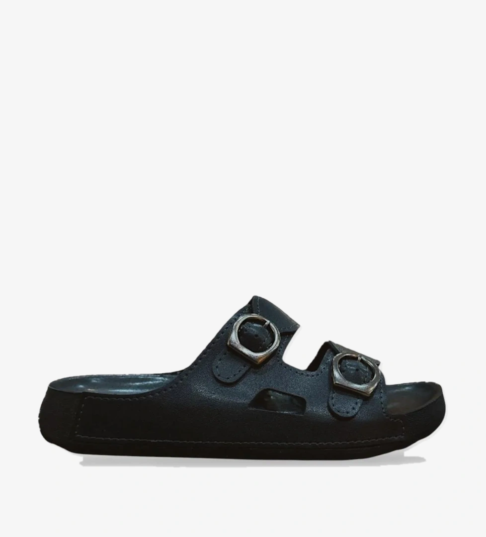 Çift Bantlı Tokalı Anatomik Taban Rahat Kadın Terlik SİYAH