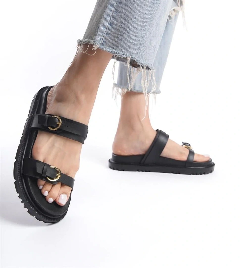 Liger Çift Bantlı Tokalı Kadın Terlik model görseli