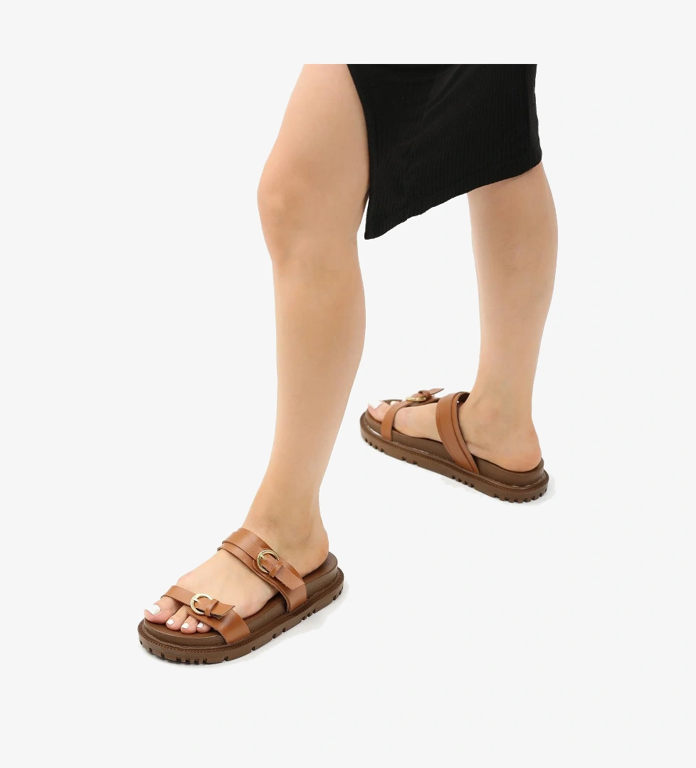 Kadın Çift Tokalı Rahat Taban Terlik