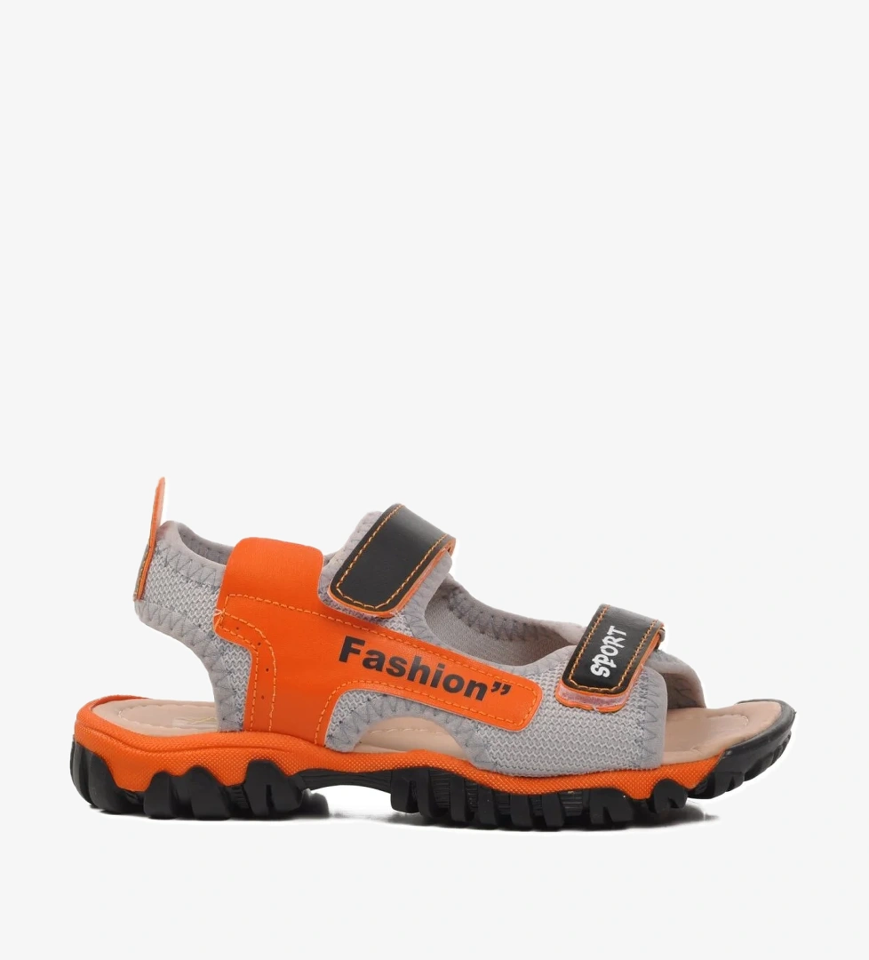 24-410-F Siyah-Turuncu Ortopedik Erkek Çocuk Sandalet - Görsel 1