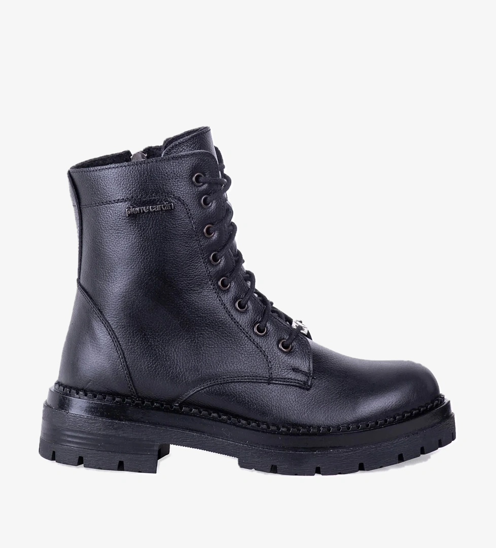 54061 Kadın Hakiki Deri Fermuarlı Bağcıklı Bot Siyah - Görsel 1