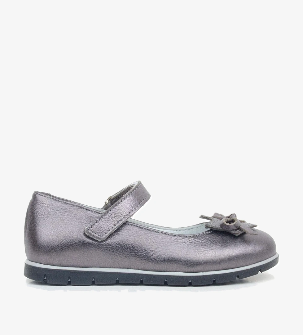 Hakiki Deri Platin Kurdele Detaylı Kız Çocuk Babet - Görsel 1