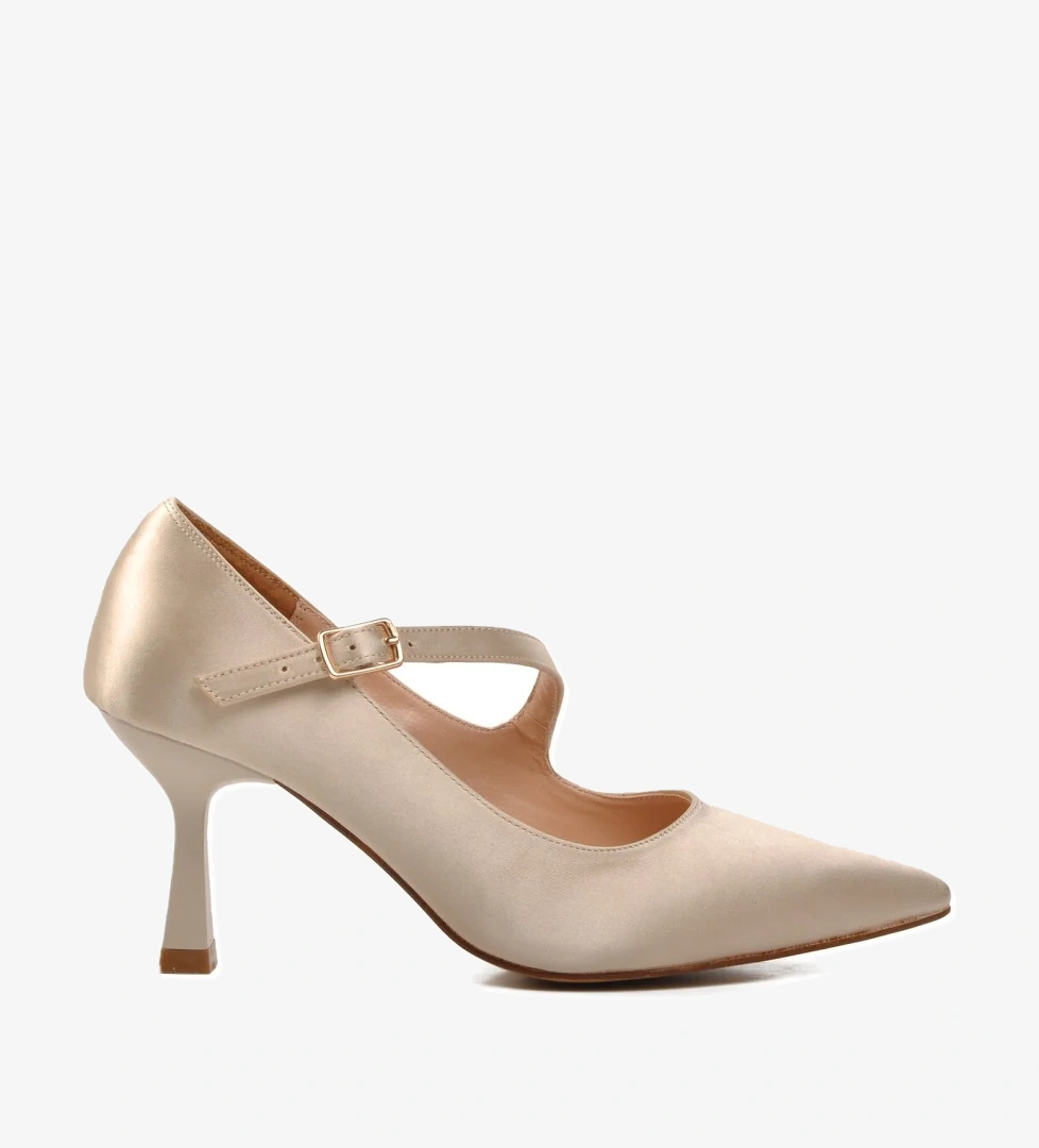 Ayakmod 357094 Siyah Bej Saten Kadın Topuklu Ayakkabı model görseli