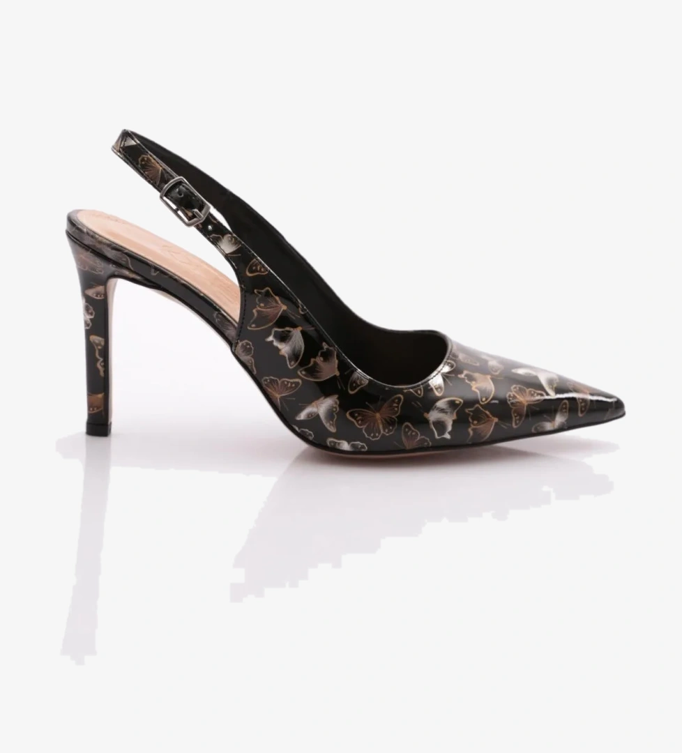 701 Üzeri Kelebek Desenli Arkasi Açik Topuklu Ayakkabi