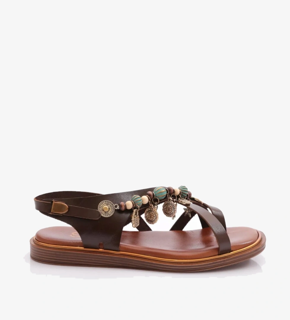 305 Kadin Yanlari Boncuk Detayli Sandalet