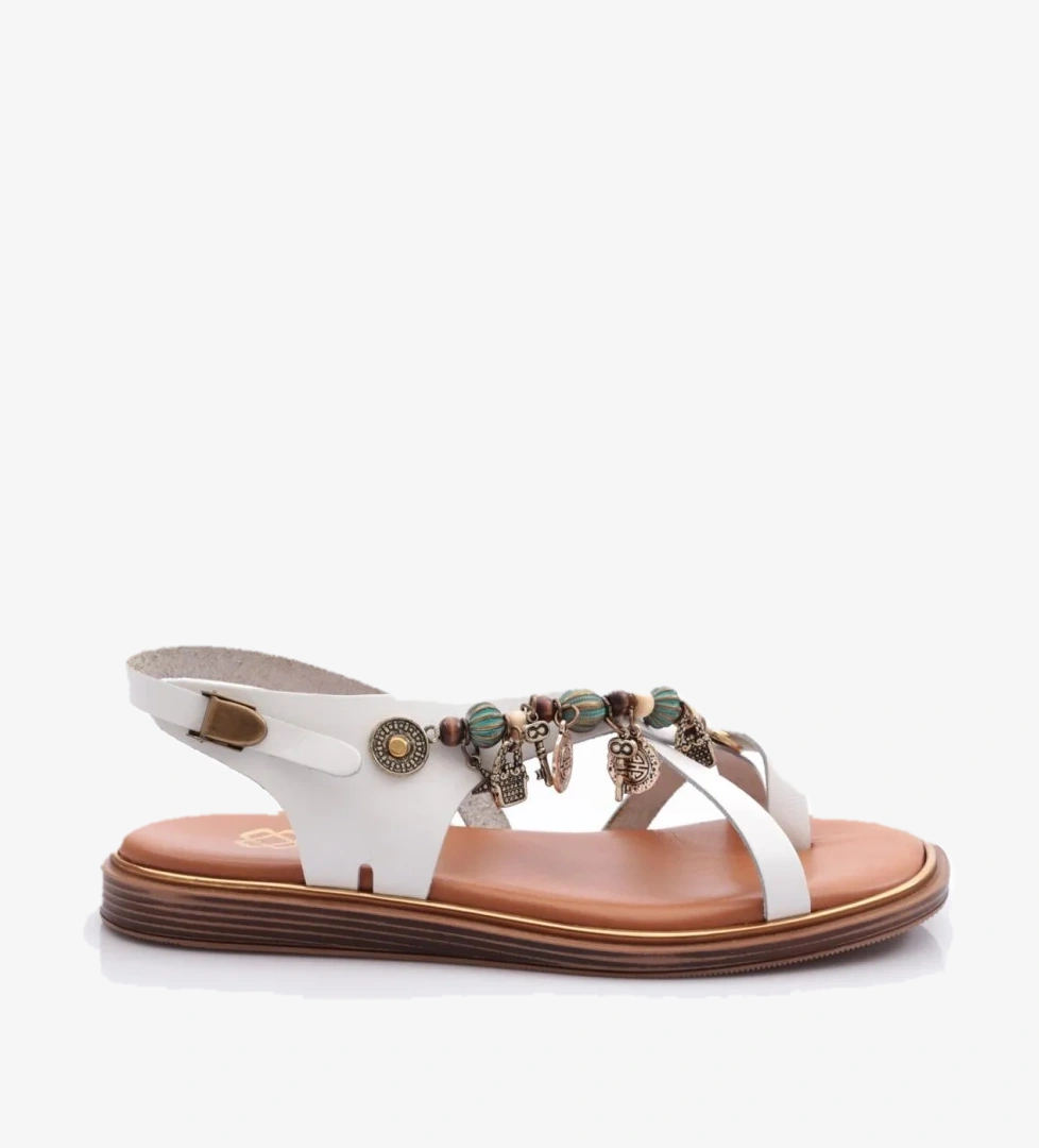 305 Kadin Yanlari Boncuk Detayli Sandalet