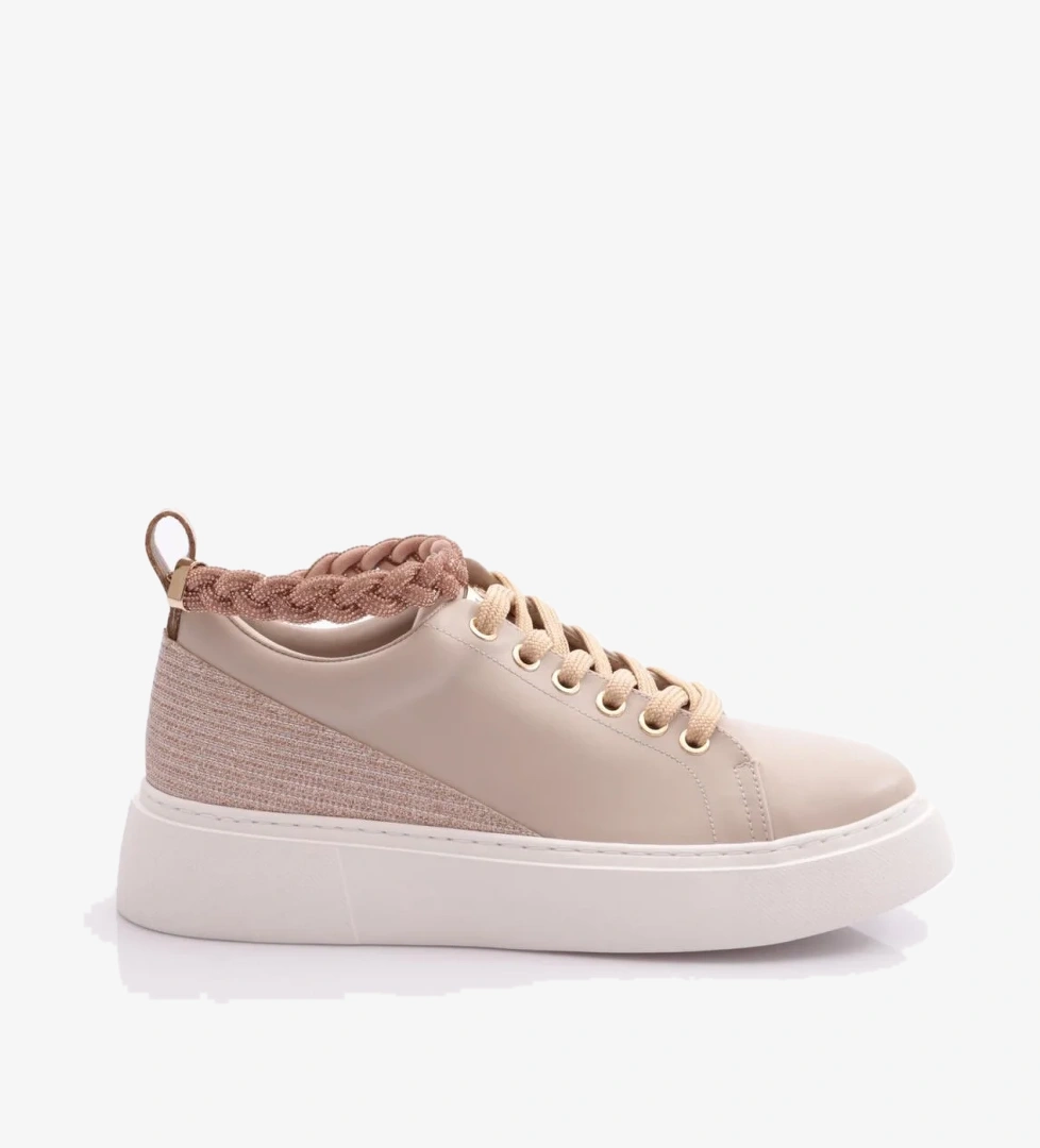 Es851 Kadin Kalin Taban Halhal Detayli Silver Taşli Sneakers Ayakkabi - Görsel 1