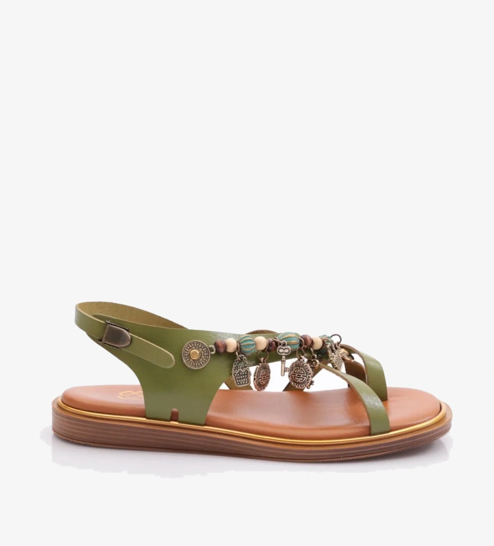 305 Kadin Yanlari Boncuk Detayli Sandalet