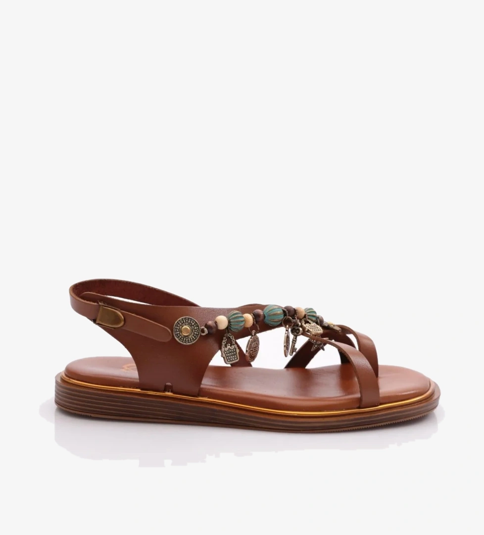 305 Kadin Yanlari Boncuk Detayli Sandalet - Görsel 1