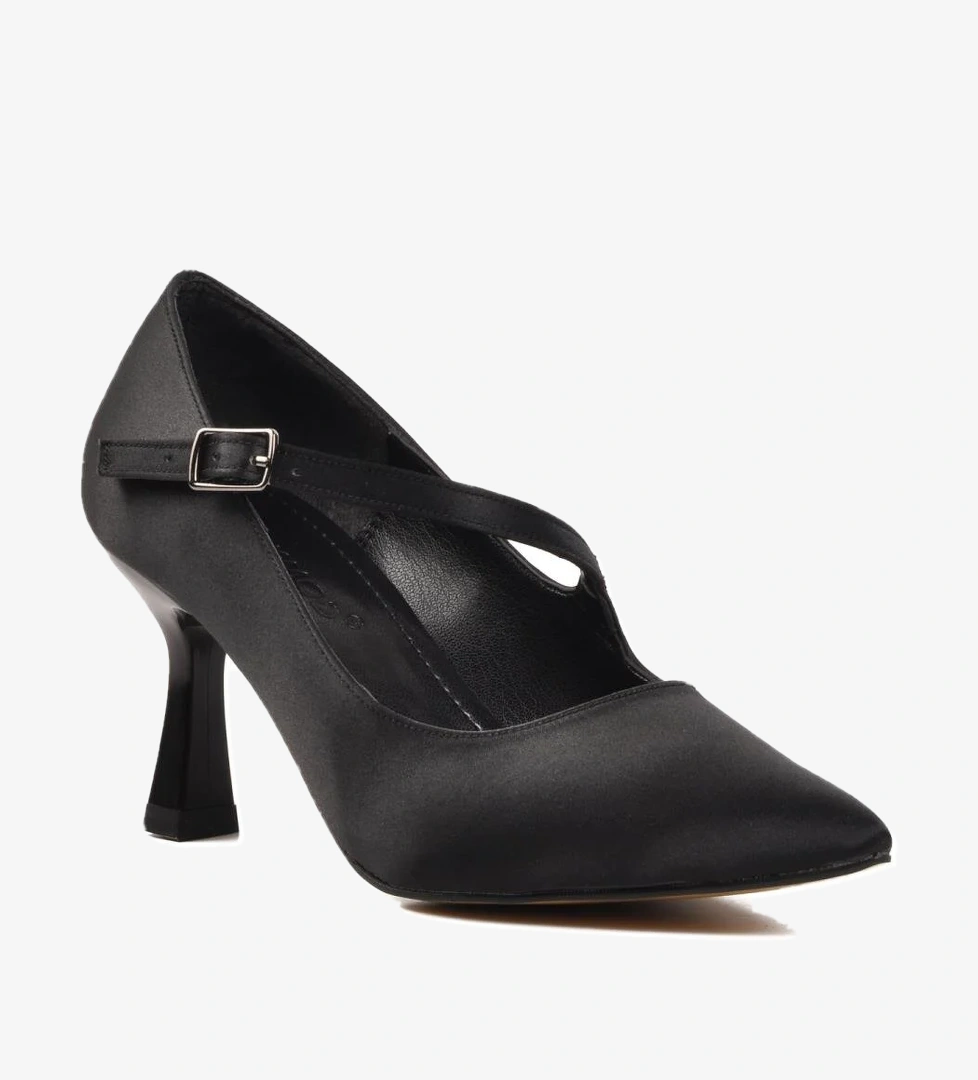 357094 Siyah Saten Kadın Topuklu Ayakkabı