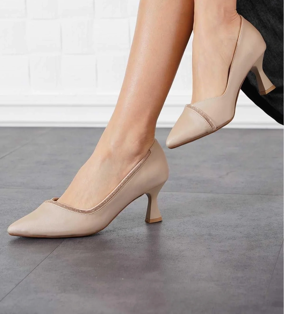 Şerit Taşlı Kadın 7 cm Stiletto Saten Kumaş Ayakkabı