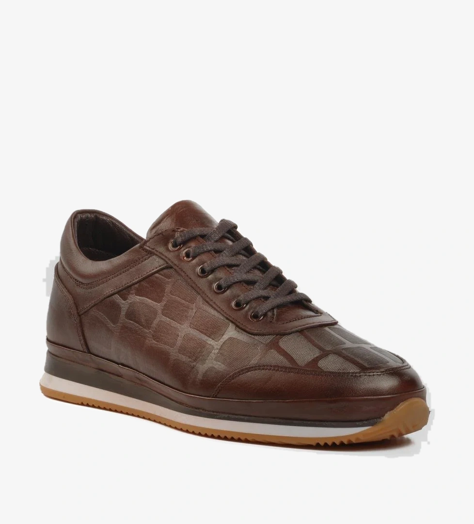 E-166 Kahve Hakiki Deri Geniş Kalıp Erkek Günlük Ayakkabı - Görsel 1