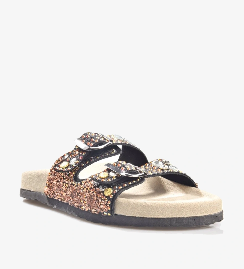 8015 Kadın Deri Taşlı Terlik - Görsel 1