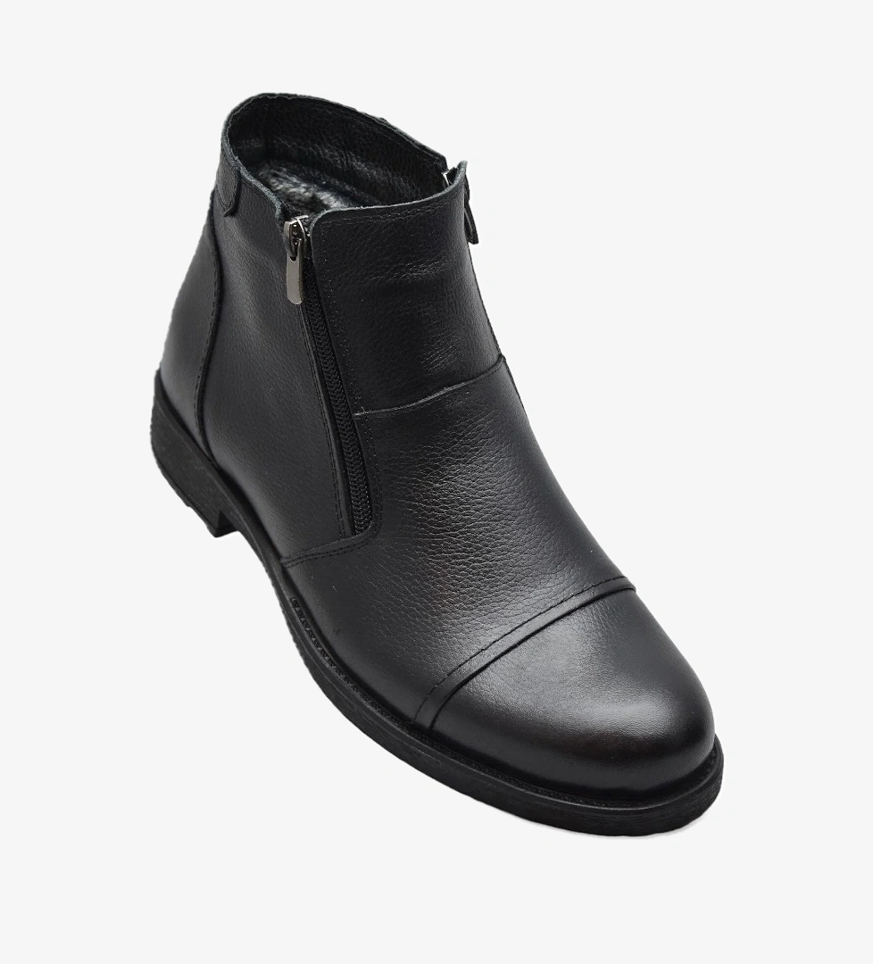 TAB3406 İçi Kürklü Hakiki Deri Erkek Bot Ayakkabı Ortopedik Taban Fermuarlı Deri Bot