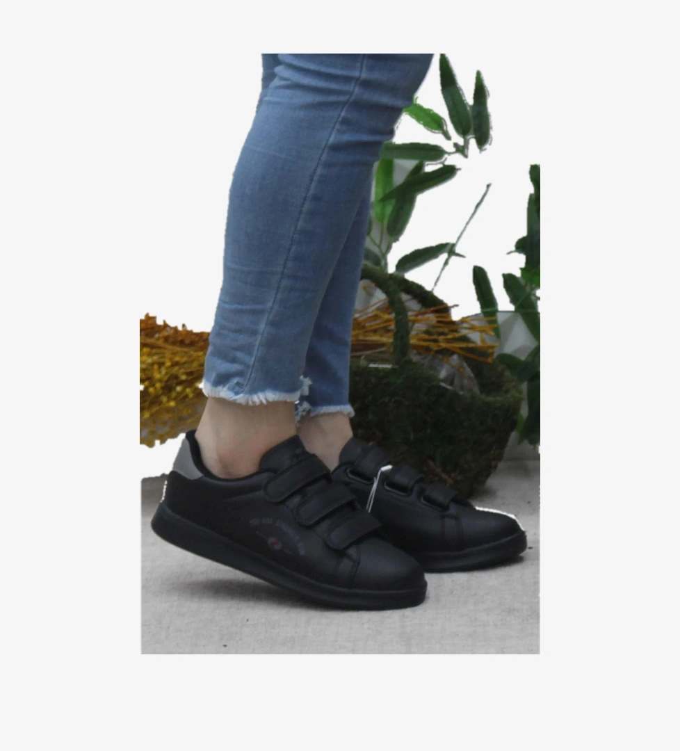 Row Milena Siyah Füme Rahat Hafif Sneaker Çırtlı Spor Ayakkabı - Görsel 1