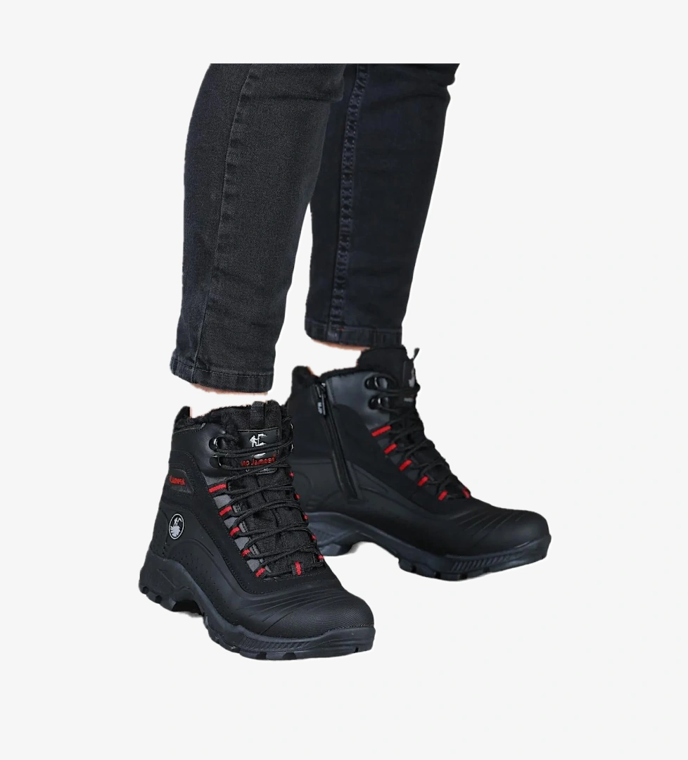 Liger Erkek Su Ve Soğuğa Dayanıkı İçi Yünlü Kaymaz Kauçuk Taban Fermuarlı Trekking Outdoor Bot Si̇yah - Turuncu Kirmizi model görseli