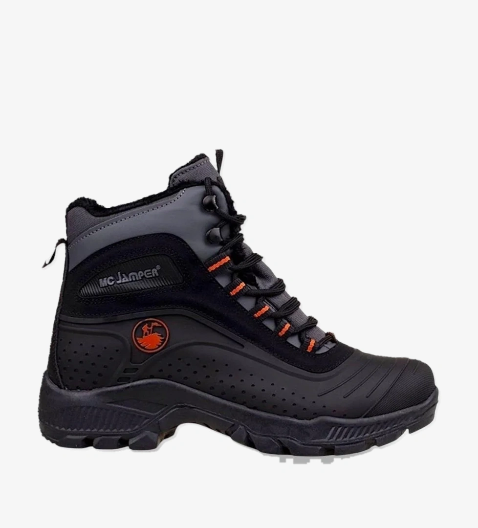 Erkek Su ve Soğuğa Dayanıkı İçi Yünlü Kaymaz Kauçuk Taban Fermuarlı Trekking Outdoor Bot SİYAH - TURUNCU