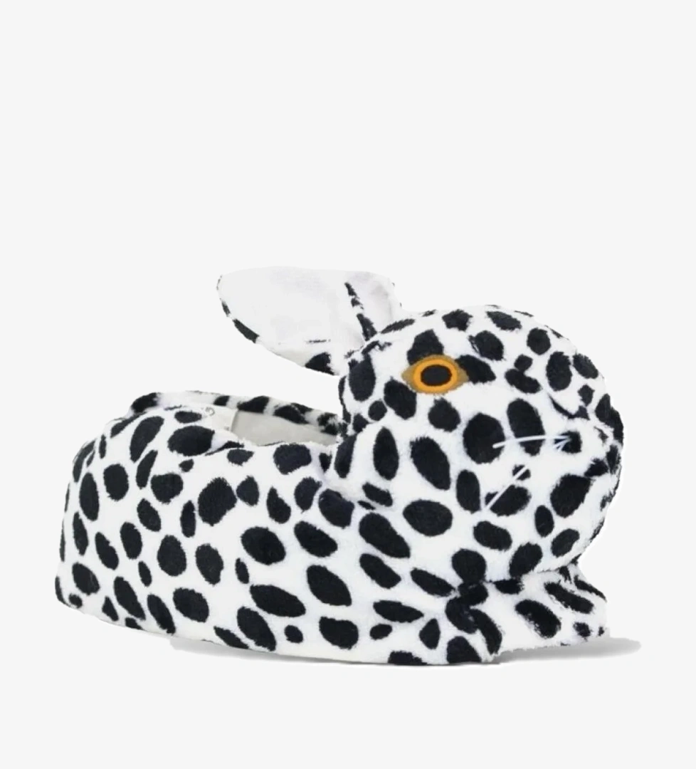 Peluş Tavşan Figürlü Kaymaz ve Ses Yapmaz Ev Panduf BEYAZ - SİYAH