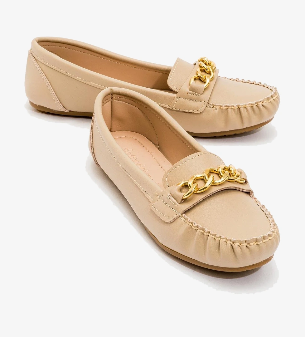 Kadın Zincir Tokalı Babet BEJ CİLT