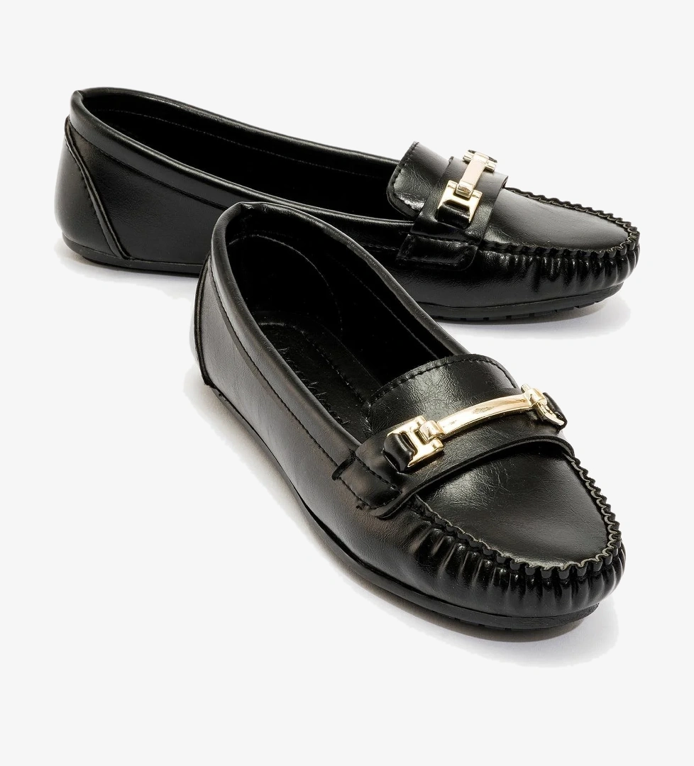 Kadın Çubuk Tokalı Babet SİYAH KIRIŞIK