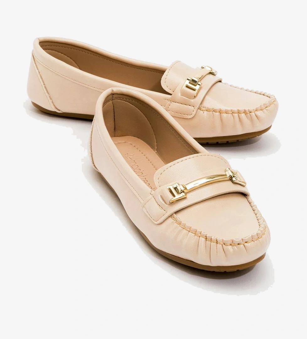 Kadın Çubuk Tokalı Babet KREM KIRIŞIK