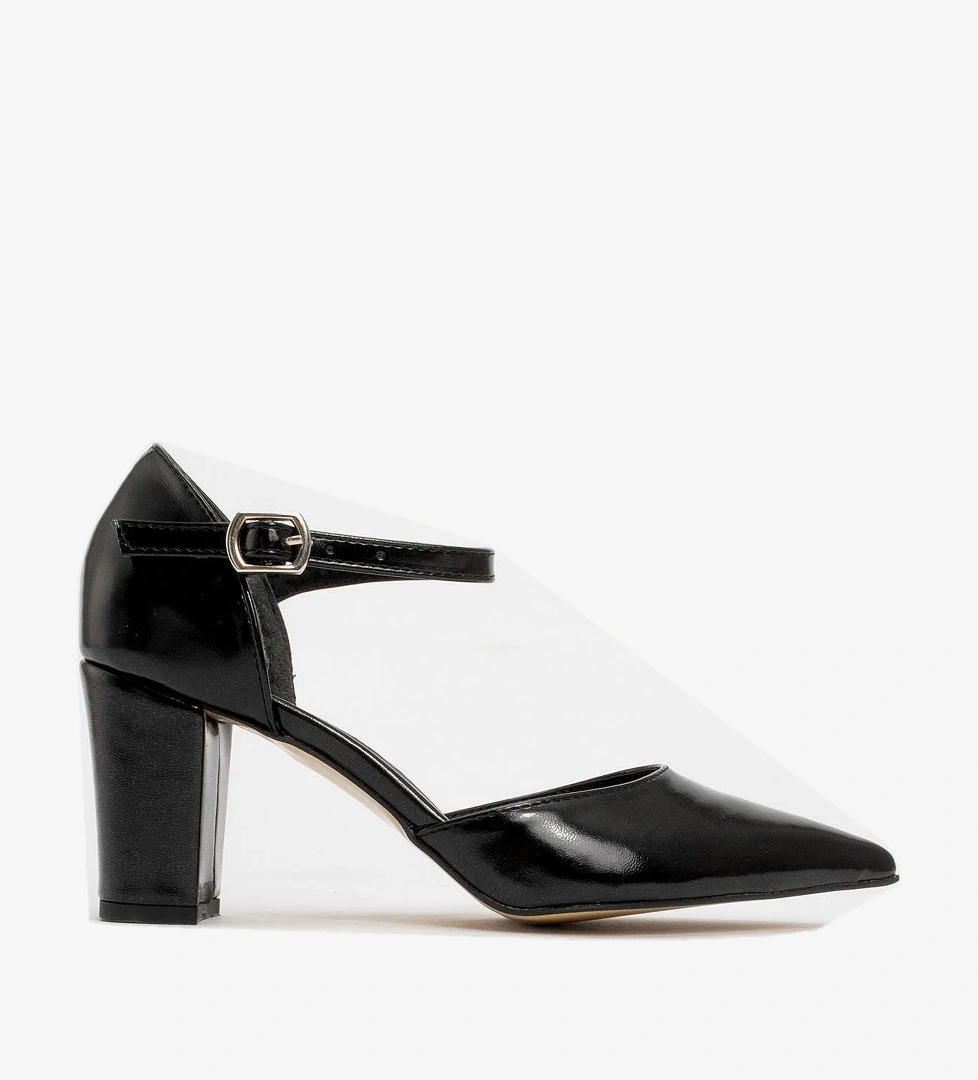 Kadın Tokalı Topuklu Ayakabı SİYAH METALİK