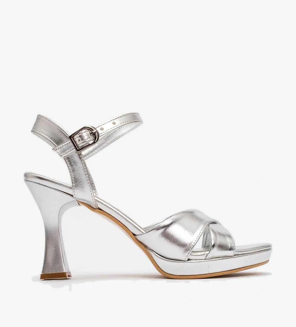 Kadın Çapraz Bantlı Topuklu Sandalet GÜMÜŞ ZRA