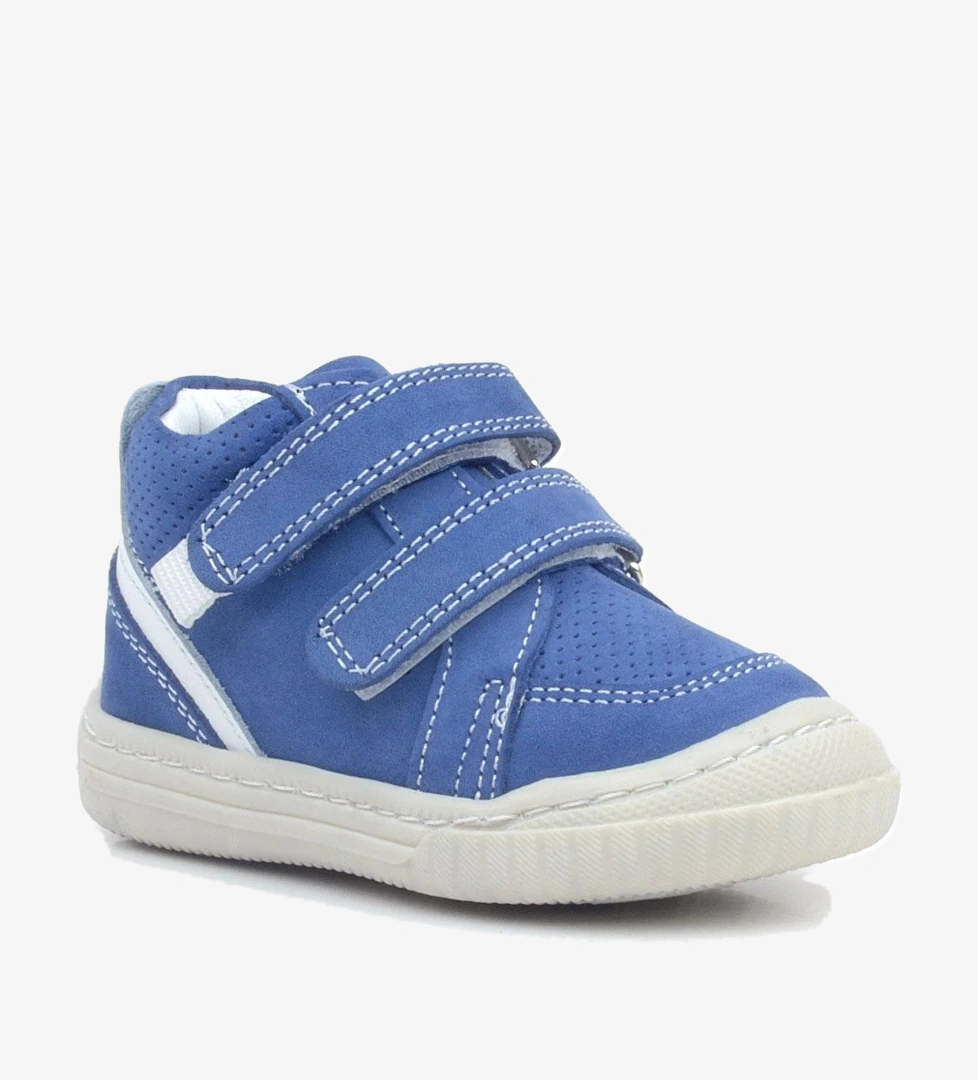 Rakerplus Raya Hakiki Deri Mavi Beyaz Cırtlı Bebek Bot model görseli