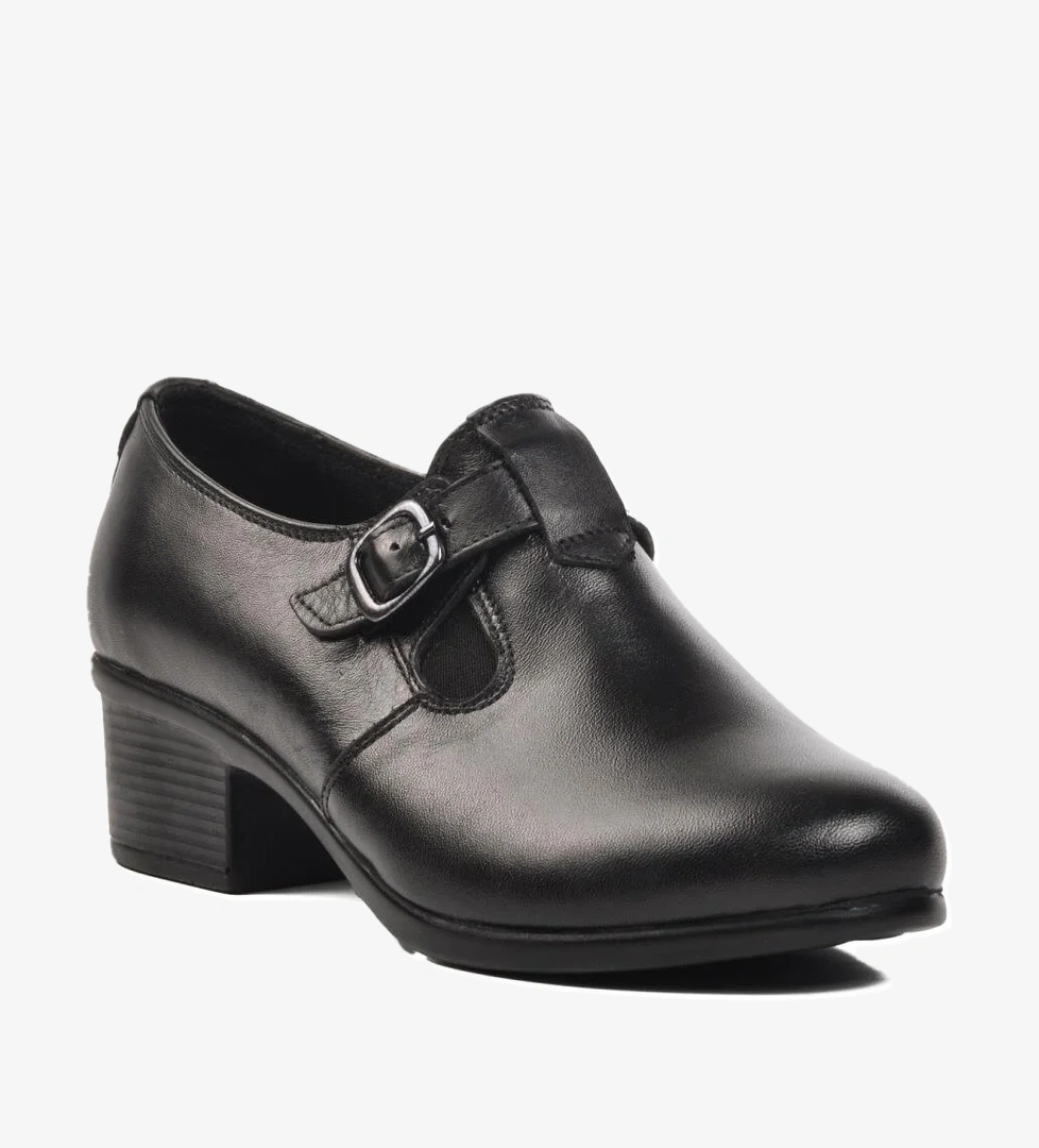 Road318 Ortopedik Hakiki Deri Siyah Kadın Günlük Ayakkabı